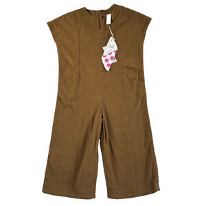 Tia Cibani Kids Barrel County Romper 5/6 Brown/Pecan Corduroy V-Neck One Piece